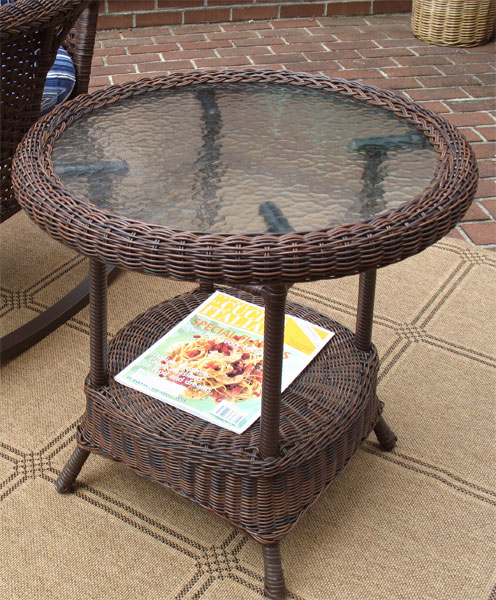 Resin Wicker End Table Round w/inset Glass Top (5) colors