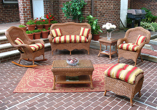 4 Piece Naples Natural Wicker Set with 1-Chair 1-Rocker