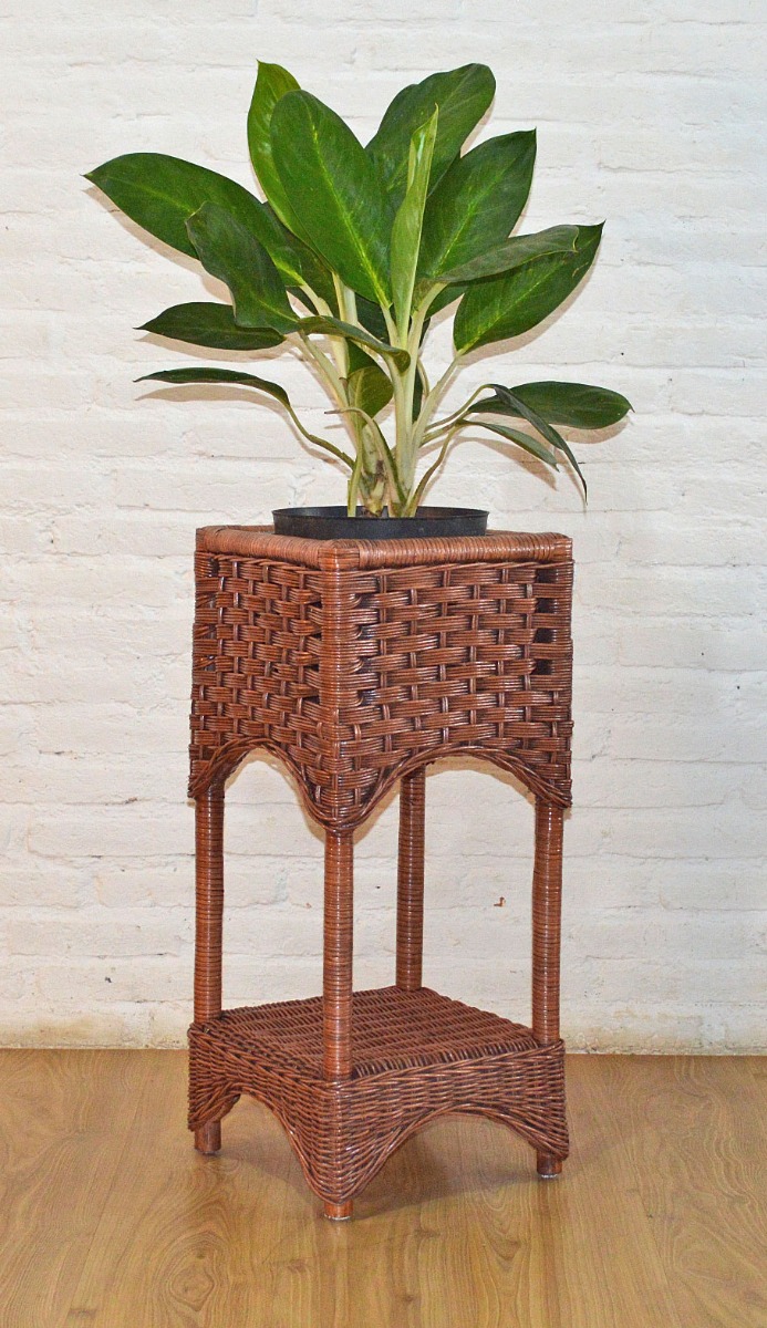 Wicker Plant Stand Square Tiffany Style Teawash Brown