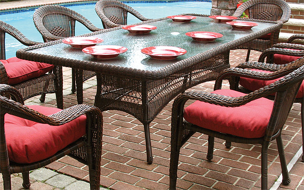 Resin Wicker Dining Table 96 Rectangle, Wicker Patio Dining Set With Umbrella Hole