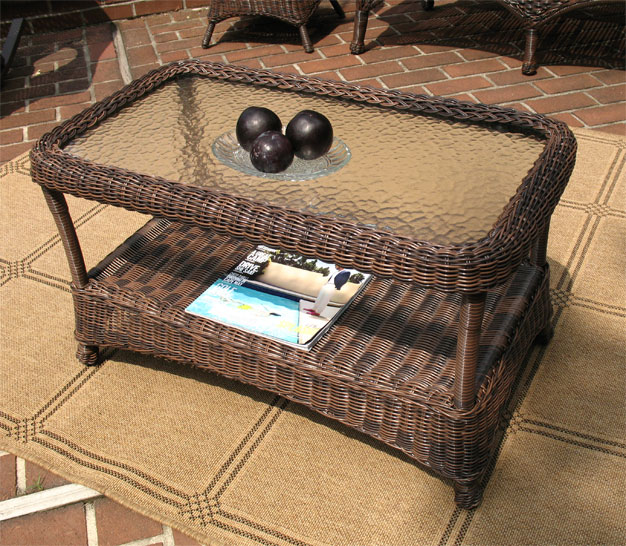 Resin Wicker Cocktail Table w/inset glass top Veranda Style (3) Colors