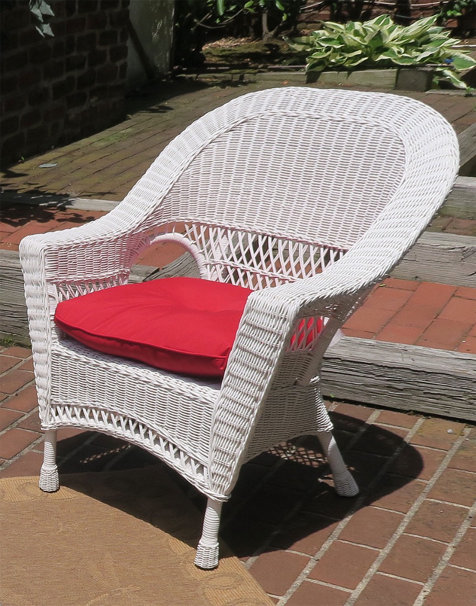 Natural Wicker Chair, Vineyard Style W/Seat Cushion 