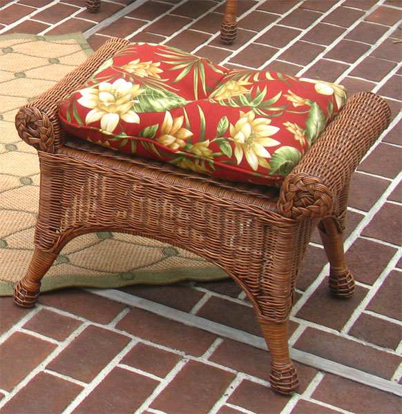 Natural Wicker Bench or Ottoman, Diamond Style 