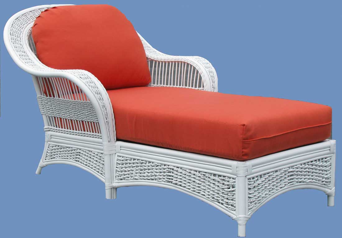 Fiji Rattan Framed Natural Wicker Chaise Lounge White