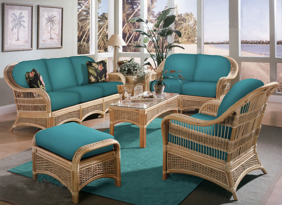 5 Piece Fiji Indoor Rattan Furniture Set, Natural Color